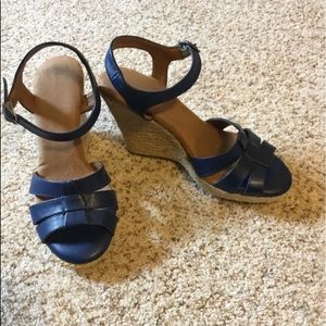 GH Bass Queenbee Navy Blue Rope Wedge Sandals Size 7.5